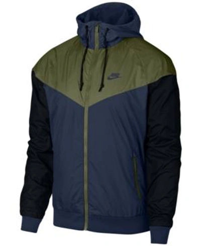Shop Nike Men's Windrunner Colorblocked Jacket In Navy/olive