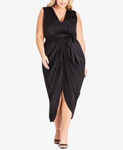 Shop City Chic Trendy Plus Size Soul Sister Draped Dress In Black
