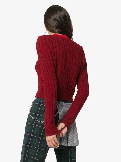 Shop Shushu-tong Cable Knit Cropped Wool Cashmere In Red