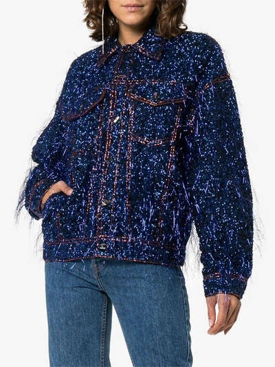 Shop Ashish Tinsel Embellished Denim Jacket - Blue