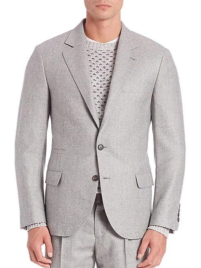 Shop Brunello Cucinelli Wales Wool Plaid Sportcoat In Grey