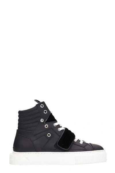 Shop Gienchi Hypnos Black Leather And Velvet Sneakers