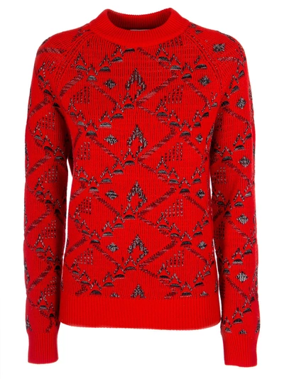 Shop Saint Laurent Floral Knit Sweater In Rosso