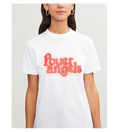 Shop Ganni Harris Printed Cotton-jersey T-shirt In White