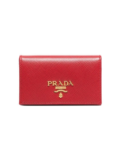 Shop Prada Red Small Logo Leather Wallet