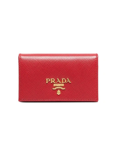 Prada Red Small Logo Leather Wallet In Red