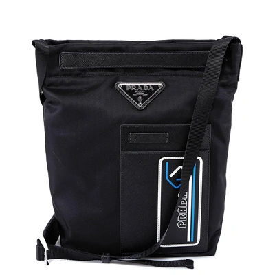 Shop Prada Logo Detail Messenger Bag In Black