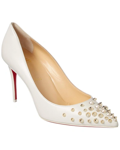 Shop Christian Louboutin Spikyshell 85 Leather Pump In White