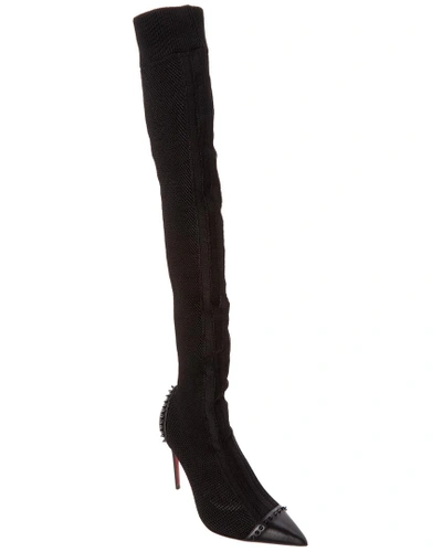 Shop Christian Louboutin Souricette 100 Knit Knee Boot In Black