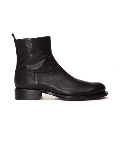 Shop Ann Demeulemeester Black Leather Canyon Boots In White