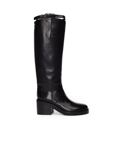 Shop Ann Demeulemeester Knee High Heeled Leather Boots In Black