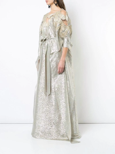 Shop Oscar De La Renta Crystal-embellished Metallic Gown