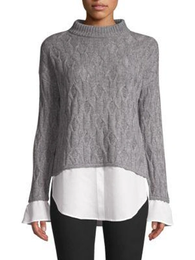Shop Design History Cropped Mixed Media 2fer Shirt Sweater In Elt Gray Heather