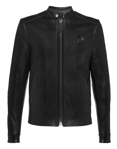 Shop Philipp Plein Leather Moto Jacket Luxury