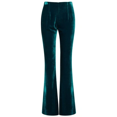 Shop Galvan Moss Flared Velvet Trousers In Blue