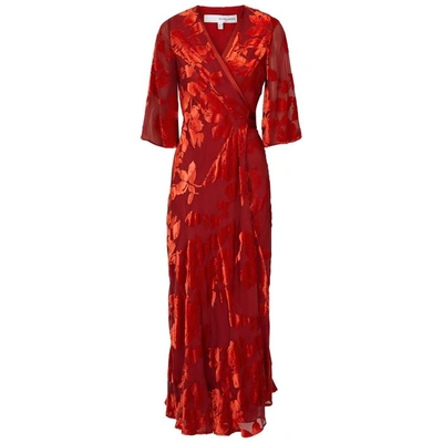 Shop Galvan Red Floral-devoré Wrap Dress