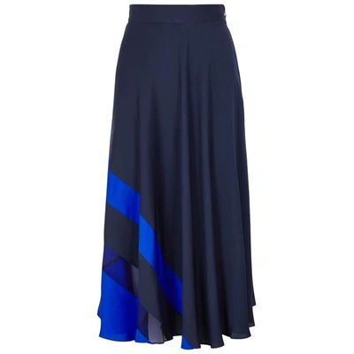 Shop Milly Navy Stretch-silk Midi Skirt