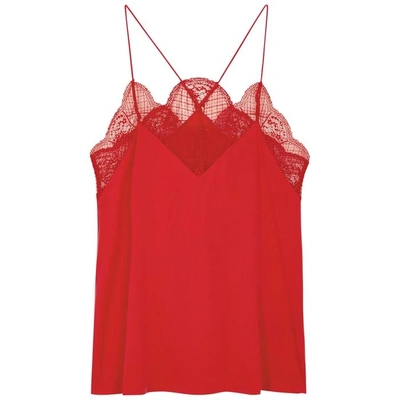 Shop Samsoe & Samsoe Celina Lace-trimmed Jersey Top In Red