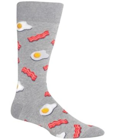 Shop Hot Sox Men's Socks, Eggs & Bacon Crew In Sweatshirt Grey Heather