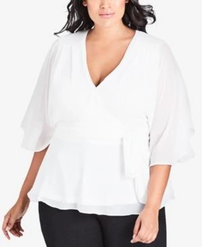 Shop City Chic Trendy Plus Size Elegant Sheer-sleeve Wrap Top In Ivory