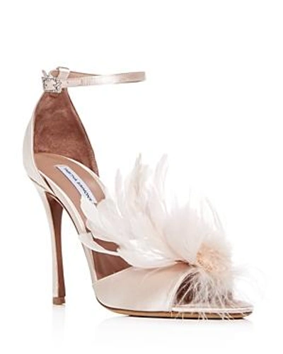 Shop Tabitha Simmons Women's Satin & Feather High-heel Sandals In Rose