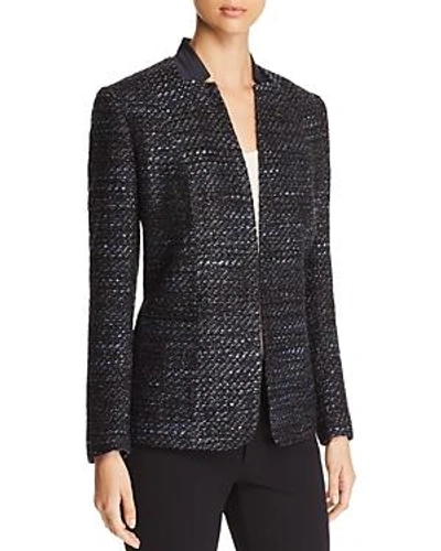 Shop Elie Tahari Tori Metallic Tweed Blazer In Black/blue