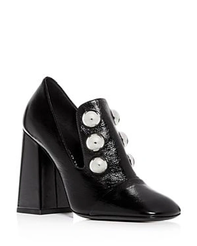 Shop Burberry Women's Ambridge Leather High Block-heel Loafers In Black