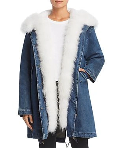 Shop Maximilian Furs Fur Trim Denim Down Parka - 100% Exclusive In Denim/white