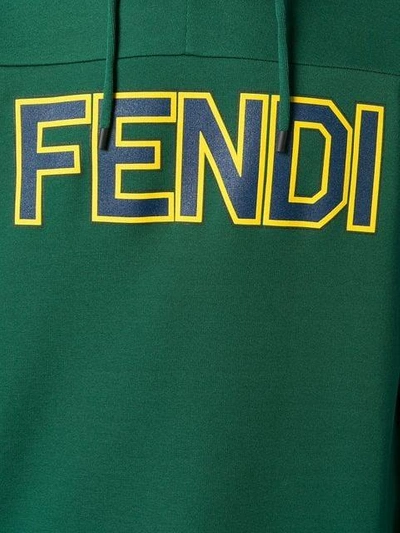 Shop Fendi Logo Print Hoodie In Green