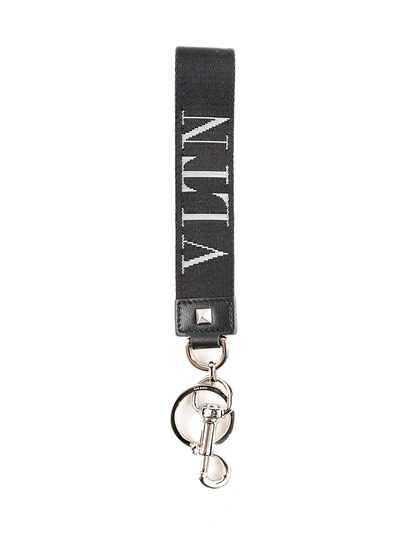 Shop Valentino Logo Print Keyring In 0no Black/white