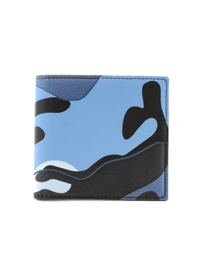 Shop Valentino Camo Print Billfold Wallet In Nul Bluette L.indaco/nero