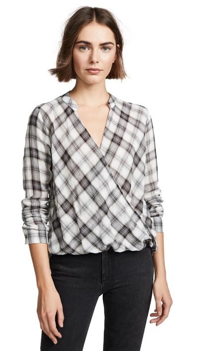 Shop Splendid Willow Plaid Blouse In Grey/natural