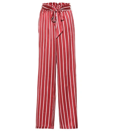 Shop Asceno Striped Wide-leg Silk Pajama Pants In Red