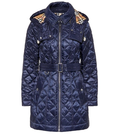 Shop Burberry Baughton Quilted Coat In Blue
