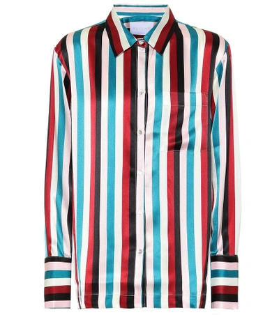 Shop Asceno Striped Silk Pajama Shirt In Multicoloured