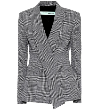 Shop Off-white Checked Wool Blazer In Grey