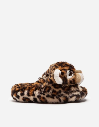 Shop Dolce & Gabbana Faux Fur Slippers In Leopard Print