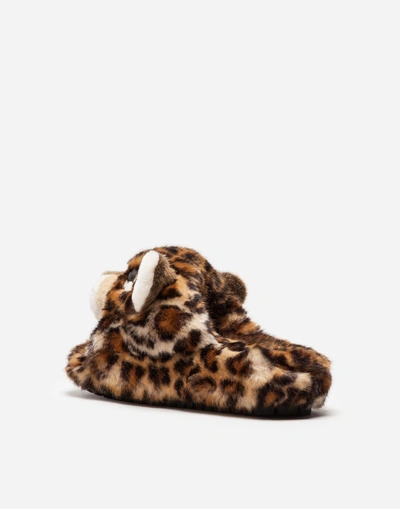 Shop Dolce & Gabbana Faux Fur Slippers In Leopard Print