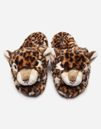 Shop Dolce & Gabbana Faux Fur Slippers In Leopard Print