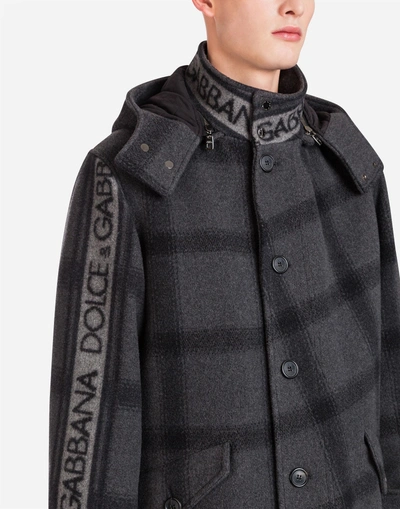 Shop Dolce & Gabbana Wool Pea Coat With Jacquard Dolce&gabbana Logo Detail In Multi-colored