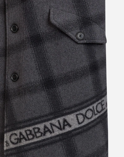 Shop Dolce & Gabbana Wool Pea Coat With Jacquard Dolce&gabbana Logo Detail In Multi-colored