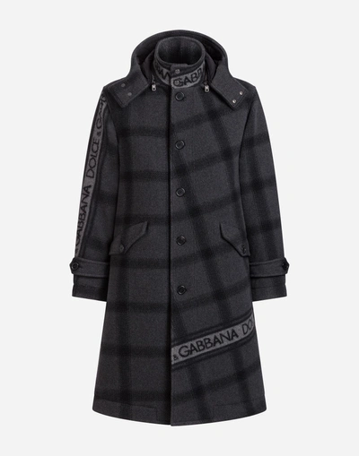 Shop Dolce & Gabbana Wool Pea Coat With Jacquard Dolce&gabbana Logo Detail In Multi-colored