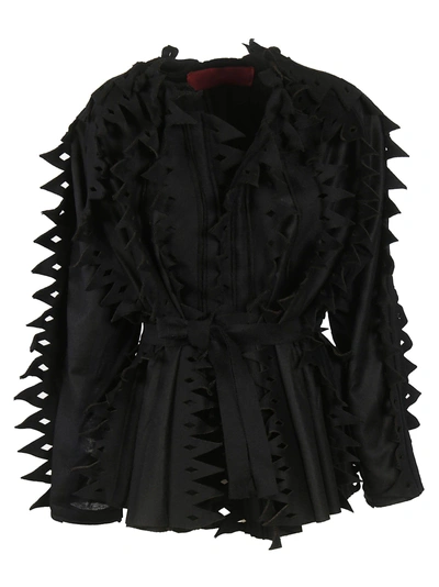 Shop Di Liborio Serrated Detail Belted Jacket In Black