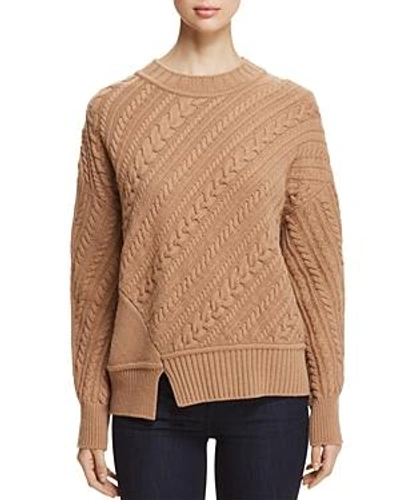 Shop Weekend Max Mara Grolla Virgin Wool Asymmetric Cable-knit Sweater In Camel