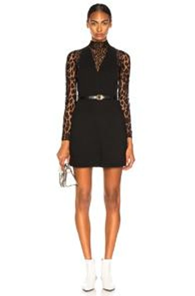Shop Givenchy Leopard Print Wool Crepe Overall Dress In Black
