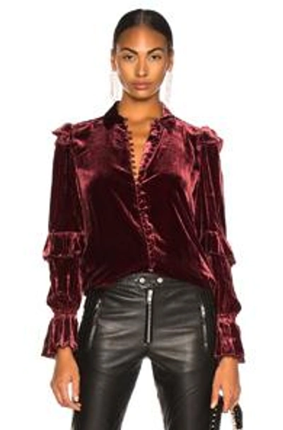 Shop Frame Velvet Ruffle Blouse In Red