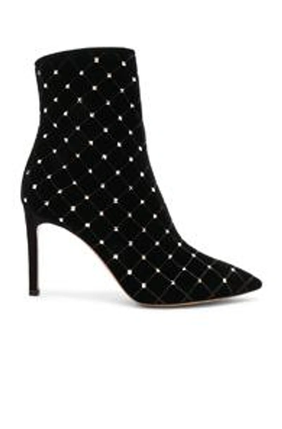 Shop Valentino Velvet Rockstud Spike Ankle Boots In Black