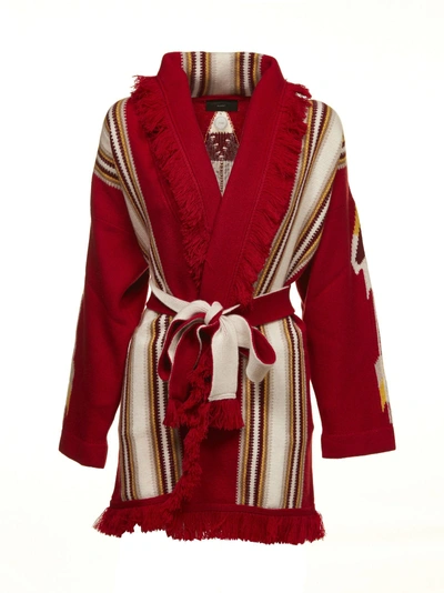 Shop Alanui Striped Cardi-coat In Rosso Bianco