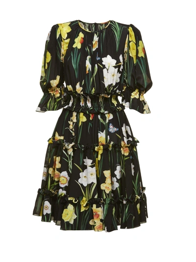 Shop Dolce & Gabbana Flower Print Dress In Nero Multicolor