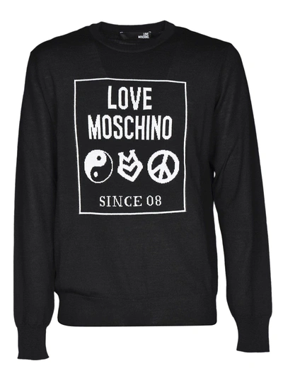 Shop Love Moschino Intarsia Logo Sweater In Black